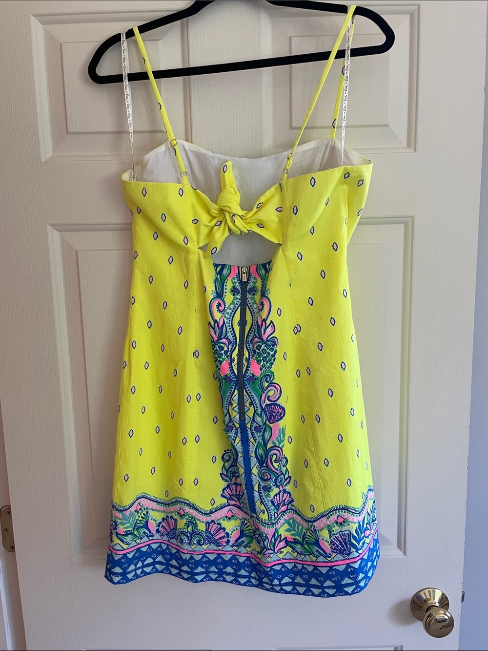 NWT Lilly Pulitzer Neon Yellow Mini Dress with Blue and Pink Border - Picture 2 of 4